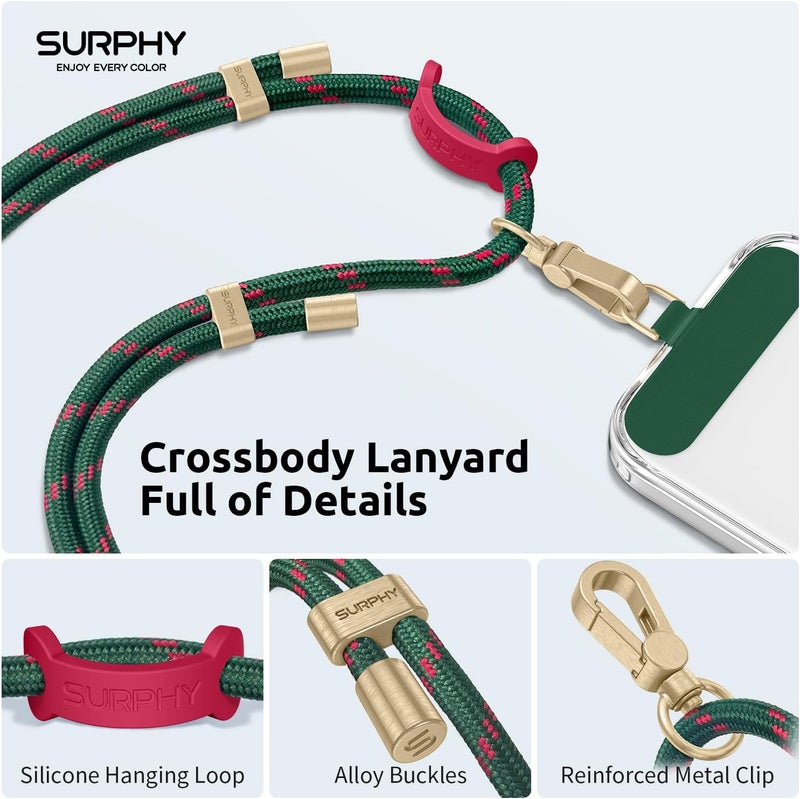 SURPHY Phone Lanyard Crossbody, Adjustable Cell Phone Lanyard with 2 Pack Phone Tether Tab, Two-Color Braided Phone Strap (Christmas Green) - Image 2